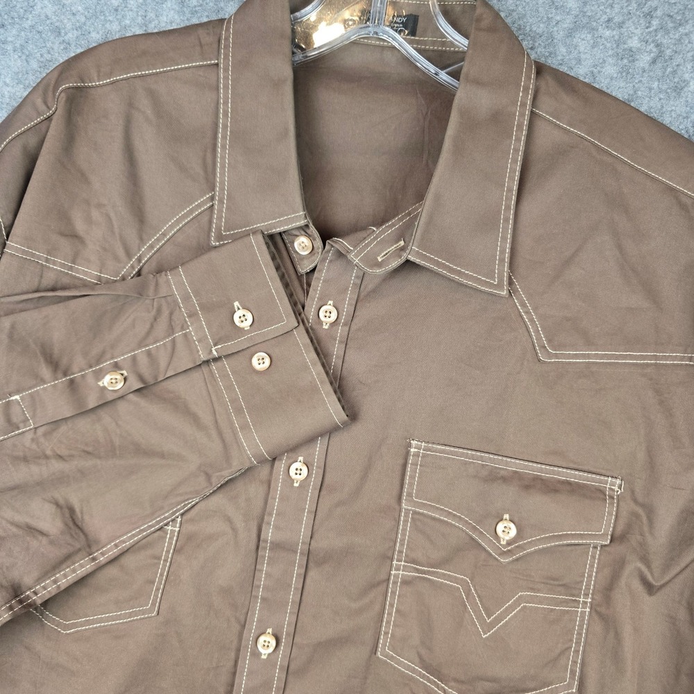 Coofandy Western Shirt Mens XXL Brown Regular Fit Contrast Stitch Button Down
